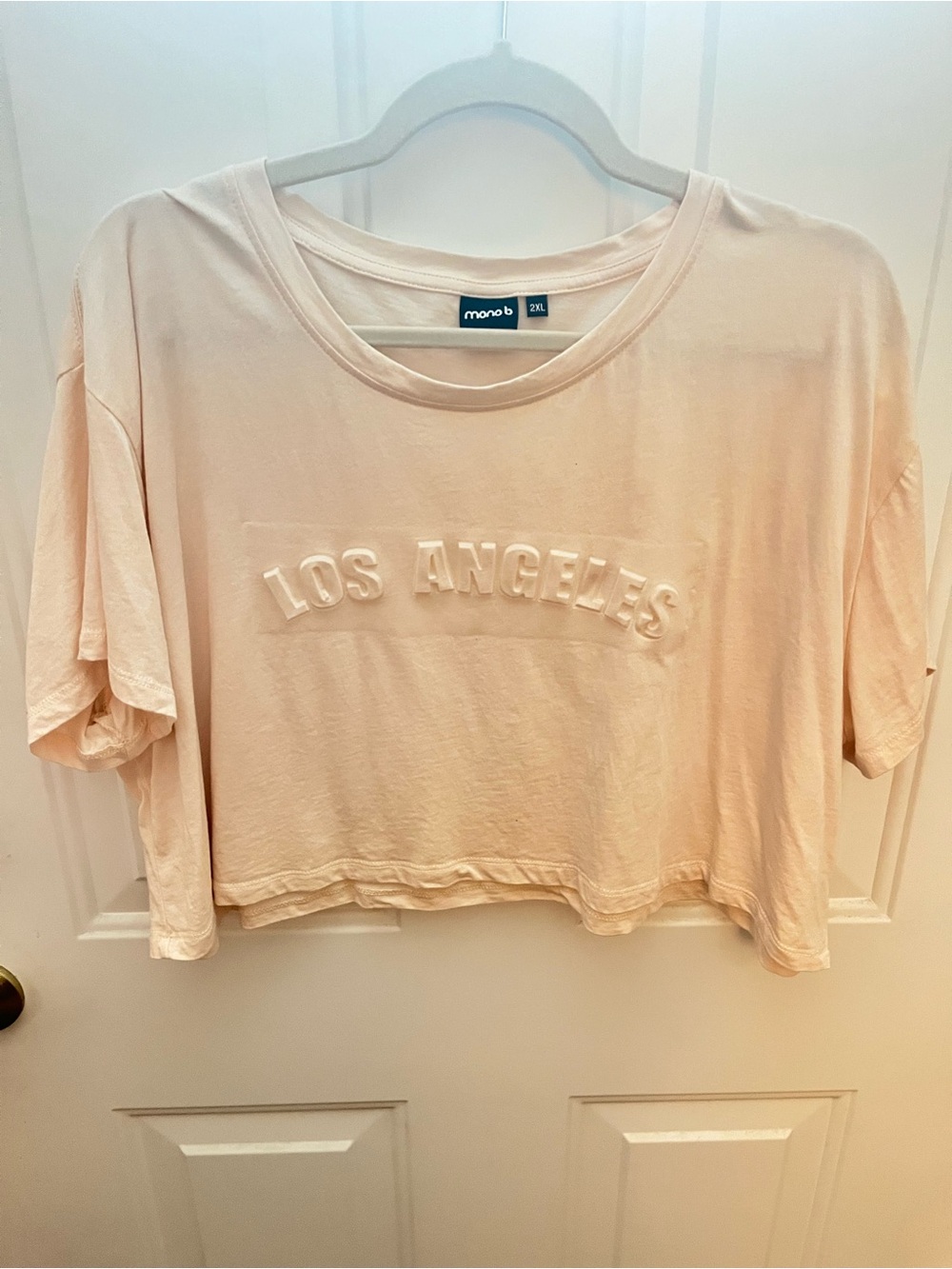 Mono B Pale Pink Los Angeles Embossed Cropped Tee-Size 2XL
